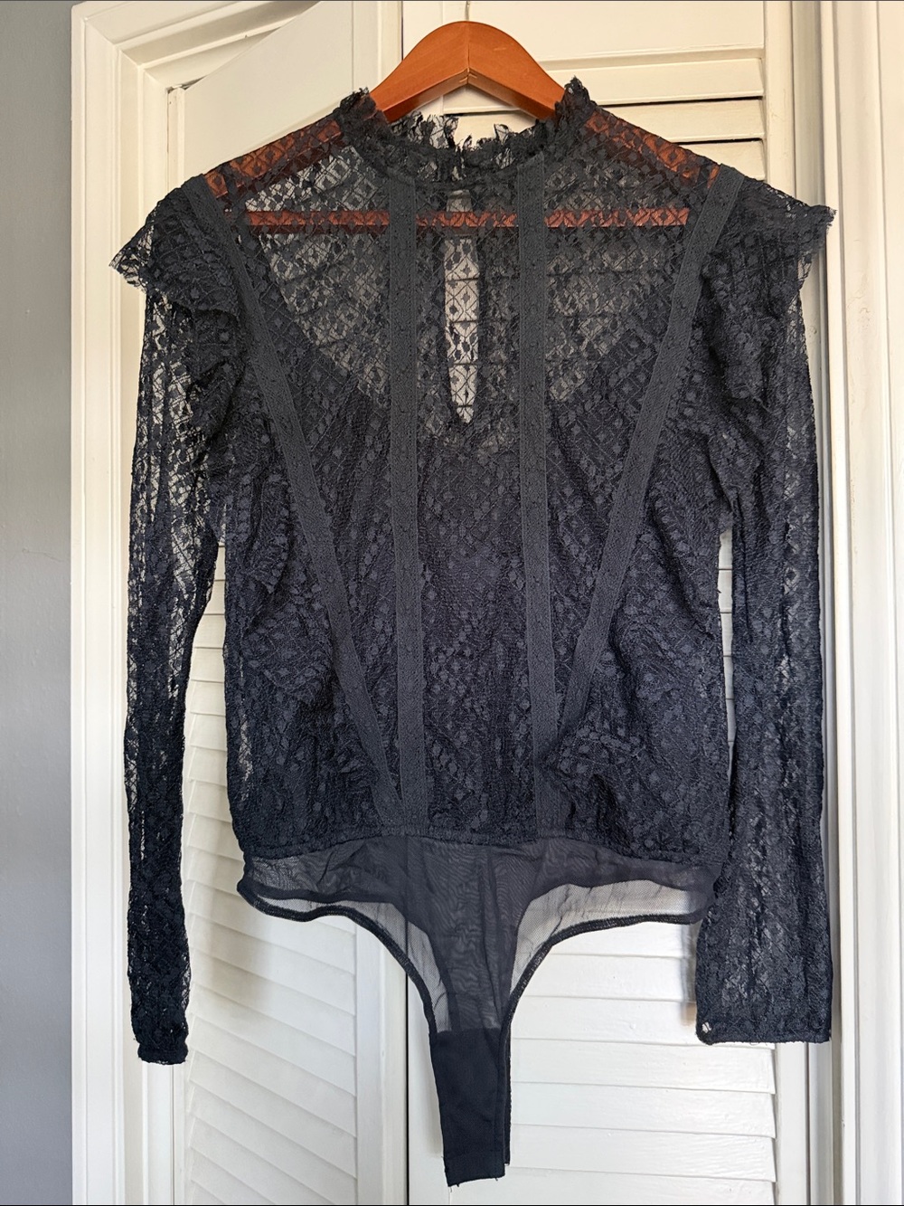 Free People Black Lace Long-Sleeve Bodysuit - Picture 1 of 4